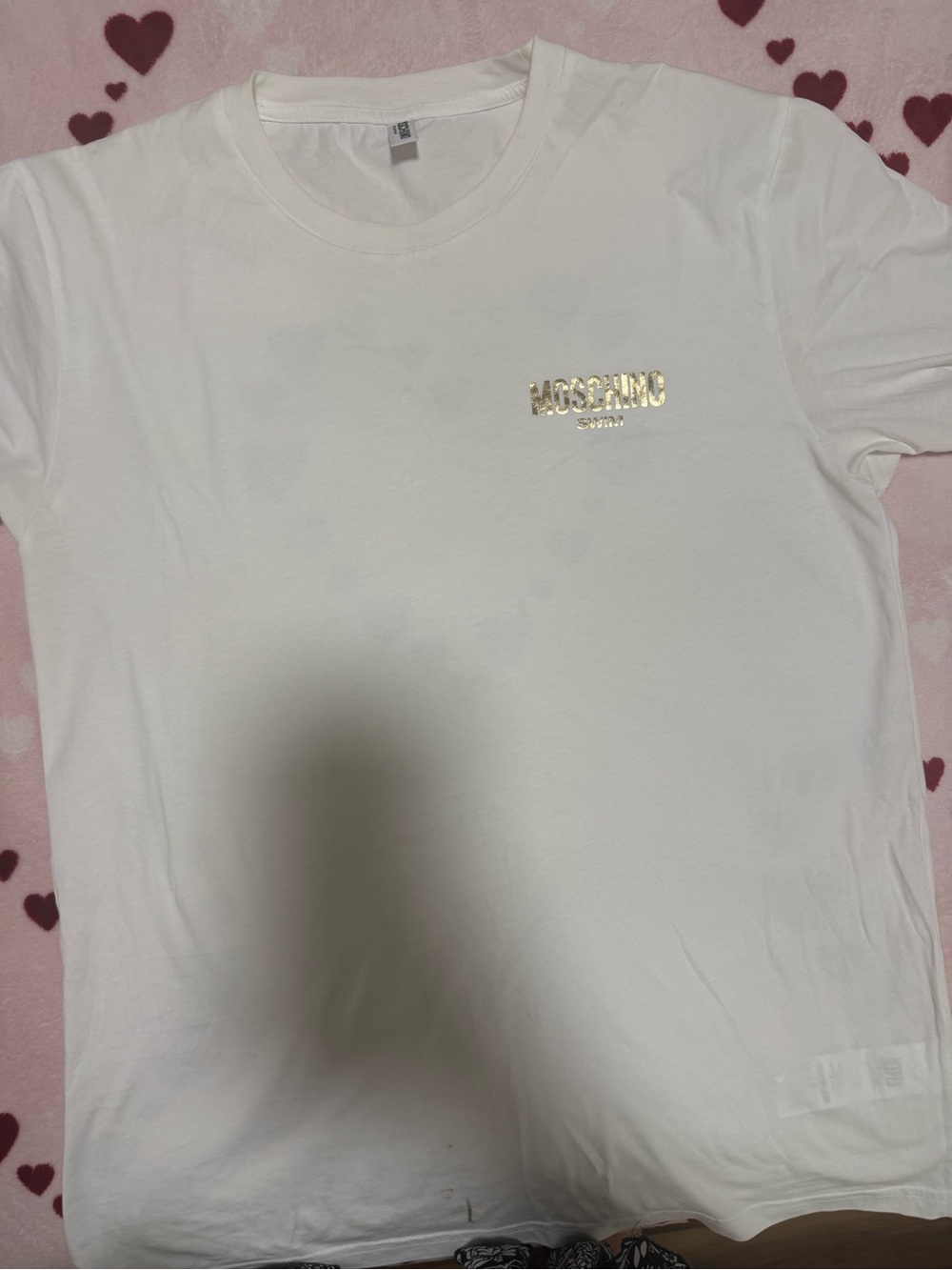Moschino White Tee with Gold Logo Accent